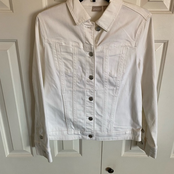 Chico's Jackets & Blazers - Chico's White Jean Jacket Fitted Stretch Denim